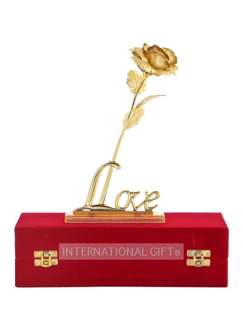 Golden Rose Flower Present with Love Shape Stand and Gift Box