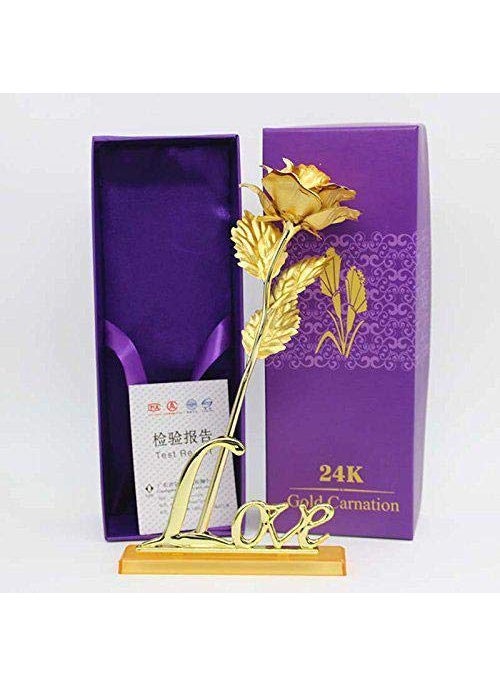 Kabir Collection Artificial Rose And Love Stand Gift Box And Carry Bag Gold
