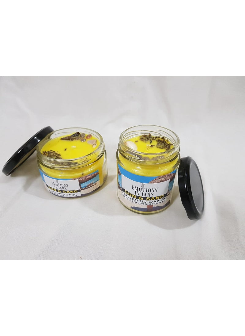 Emotions in Jars Premium Scented Organic Soy Wax Jar Sun and Sand Premium Fragrance for Home Decoration and Gifting with Burn Time 45 Hrs