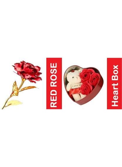 Nihan Enterprises Artificial Flowerand Red Heart Box with Teddy Soft Toy Gift Set