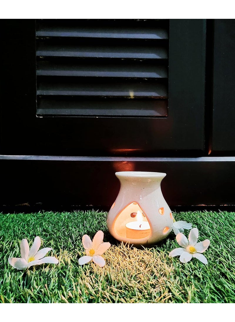Amishi blissful decor Ceramic Handcrafted Scented Fragrance Perfume Essential Aroma Oil Burner Aroma Diffuser Off White