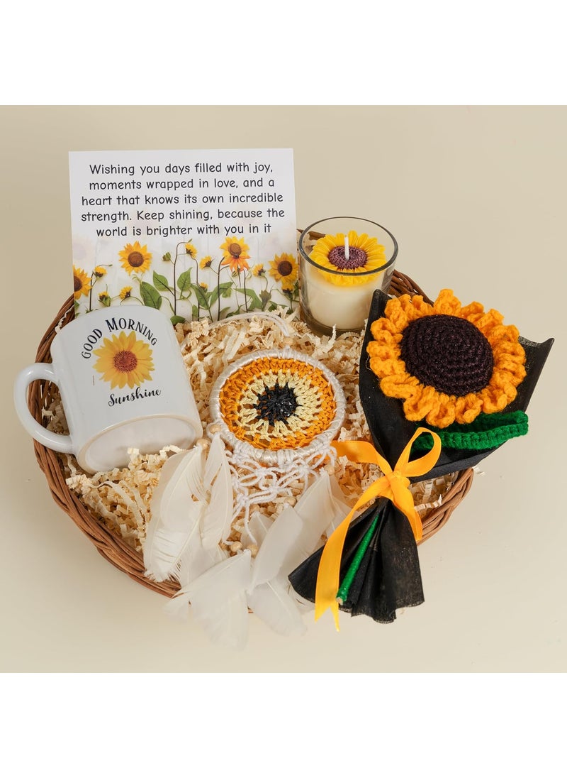 Rarejoy Gifts for Women Combo Set of 5 Items Includes Forever Sunflower Crochet Handmade Dreamcatcher Luxury Scented Candle Ceramic Mug Greeting Card Valentine and Anniversary Gift