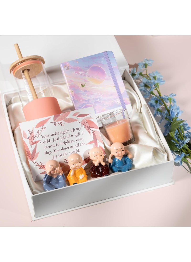 Rarejoy Set of 5 Gift for Women Silicon Sipper Cute Budha Monks Scented Candle DiaryGreeting Card Valentine Gift for Girlfriend Birthday Gift for Women Gift for her Anniversary Gift for Wife
