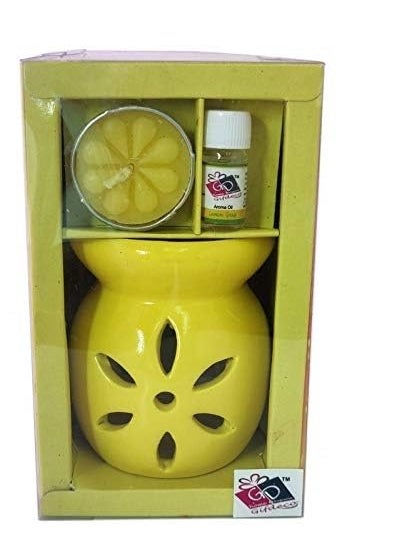 Tranquil Aura Lavender Blossom Illumination Set Radiant Yellow Ceramic Tea Light Holder Captivating Aromatherapy Oil Burner and Stylish Wax Warmer