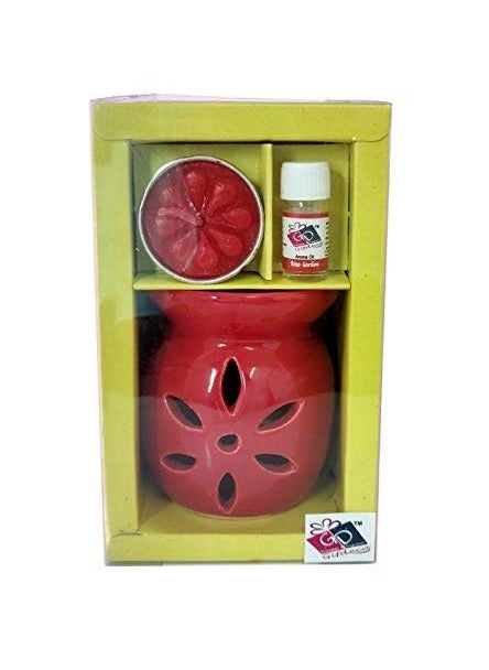 EternalScents Lavender Blossom Delight Red Ceramic Tea Light Holder Radiant Aroma Diffuser Tranquil Oil Burner and Alluring Wax Warmer