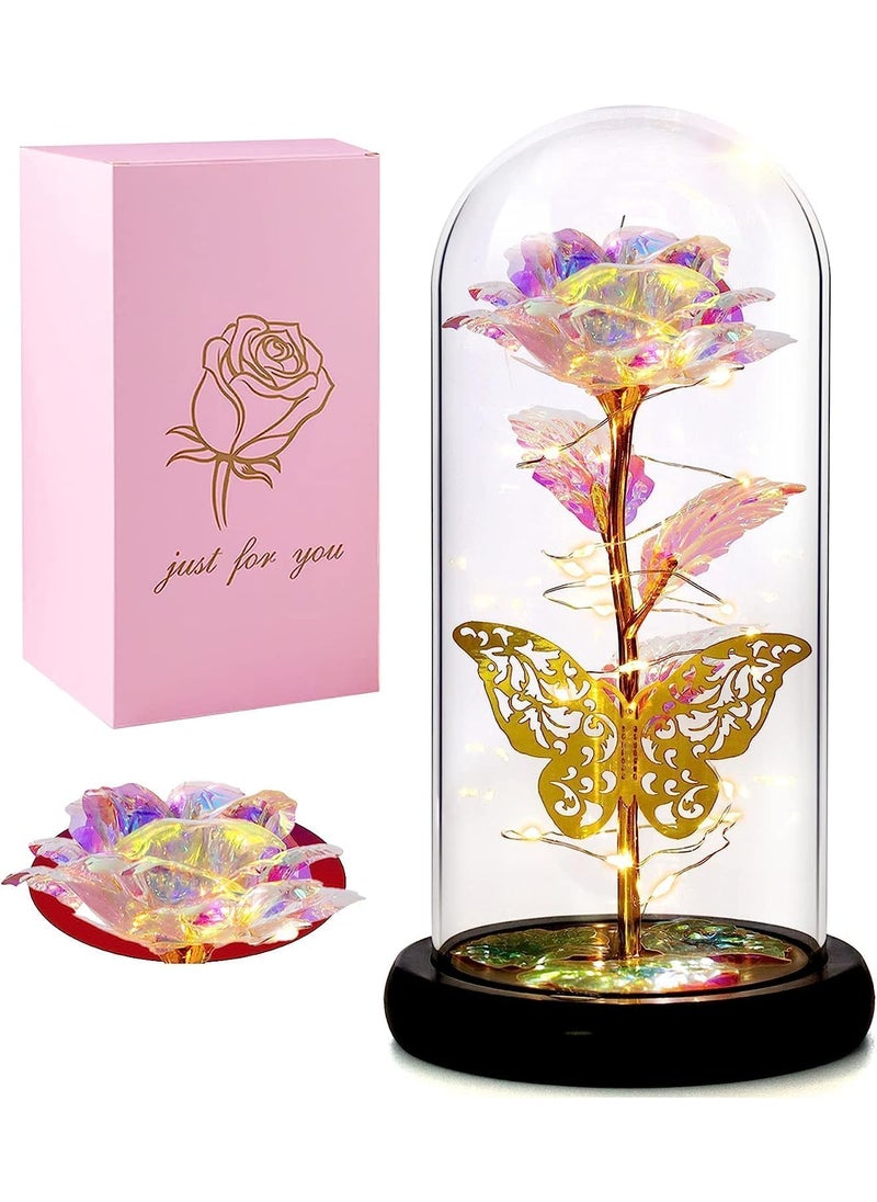 Gijaxe for Mom Rose Flower Gifts for Women Glass Rose Girlfriend Wife Friend LoverLight Up Rose in A Glass Dome for Mothers Day Birthday Anniversary Pack of 1