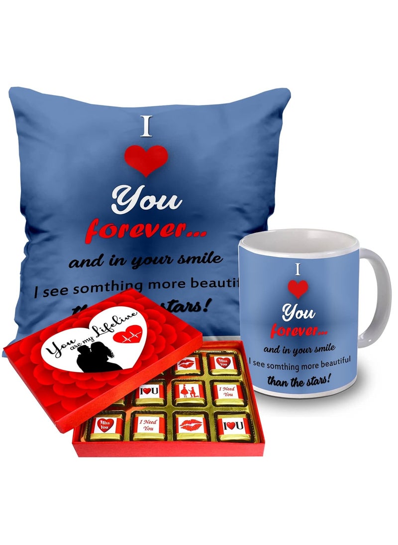Midiron Romantic Gift for Girlfriend Valentines Day Gifts Chocolate with Cushion and Coffee Mug Birthday Gifts for Wife Gift for Husband Birthday Special Pack 3