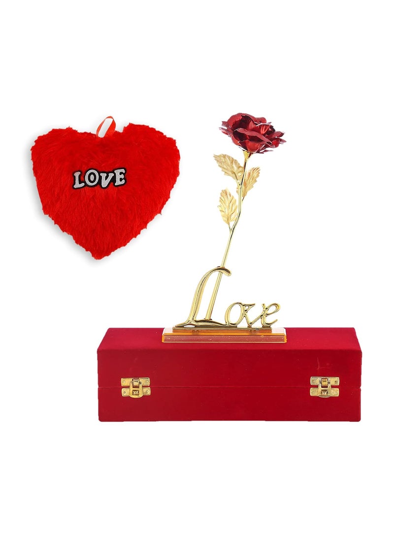 INTERNATIONAL GIFT Red Rose and Love Stand with Red Velvet Box and Heart Shape Red PillowCushions 25 cm