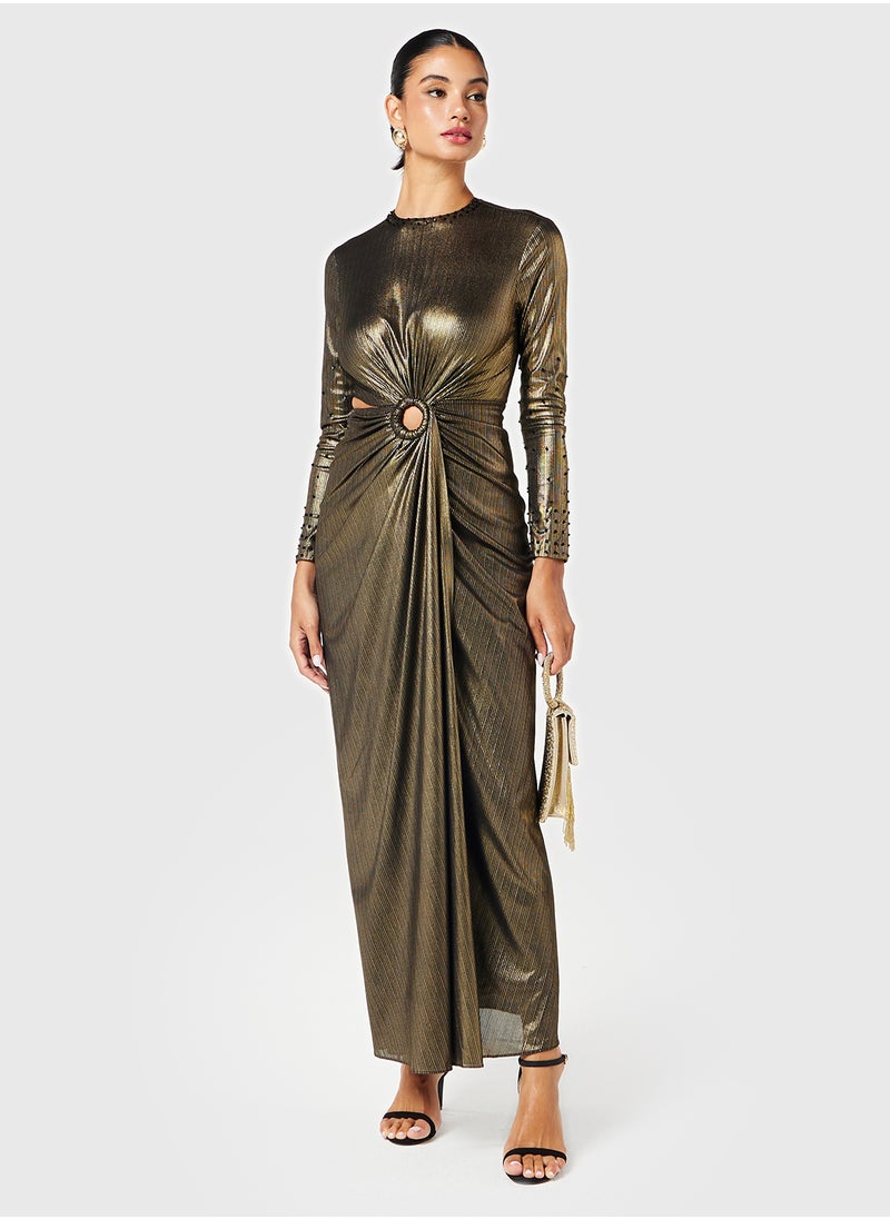 Waist Cutout Metallic Dress
