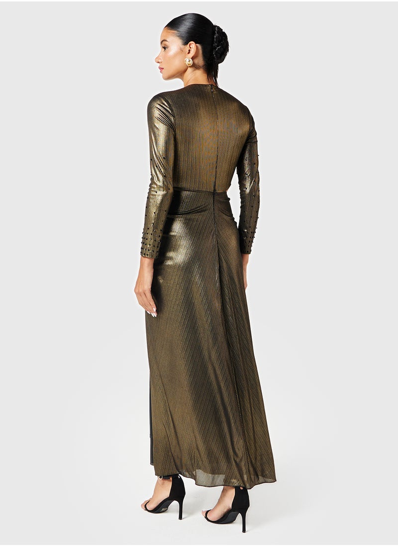 Waist Cutout Metallic Dress