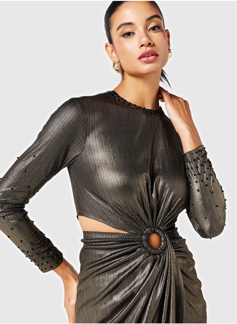 Waist Cutout Metallic Dress
