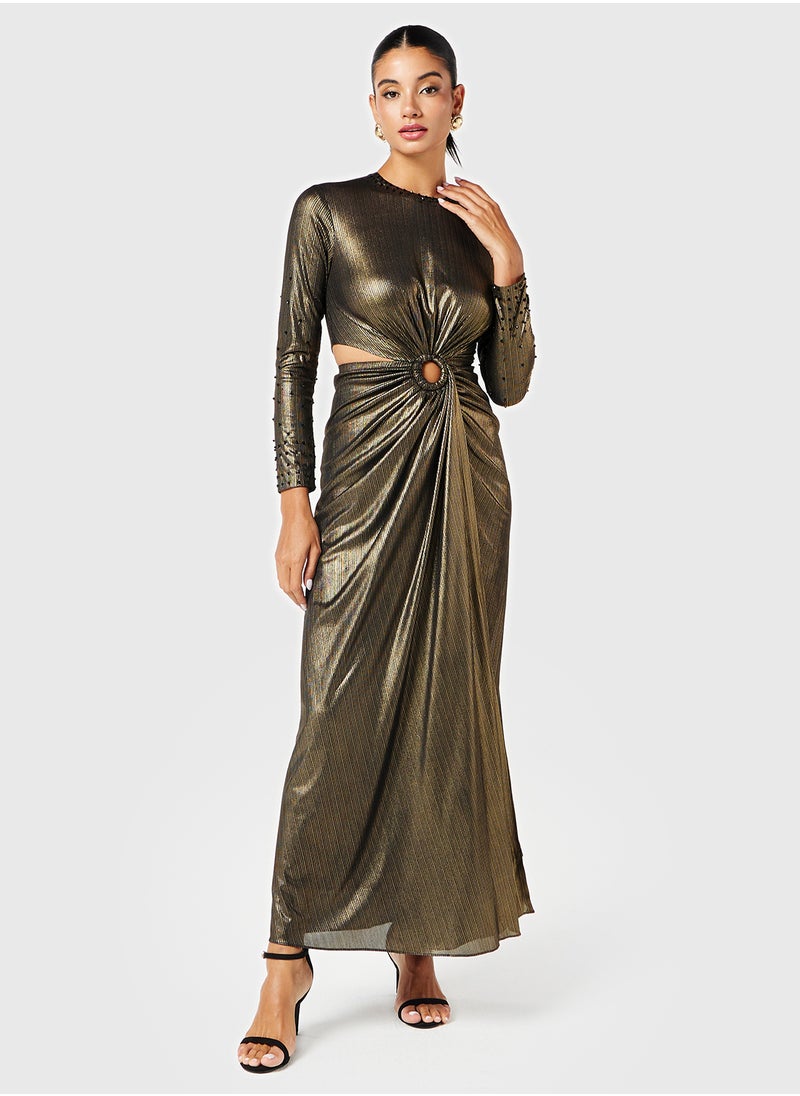 Waist Cutout Metallic Dress