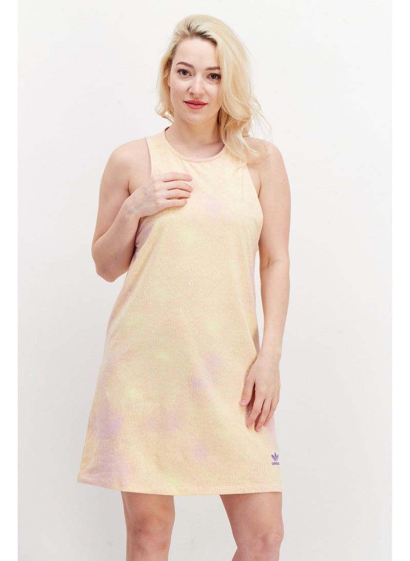 Women Sportswear Fit Brand Logo Training Dress, Yellow Combo