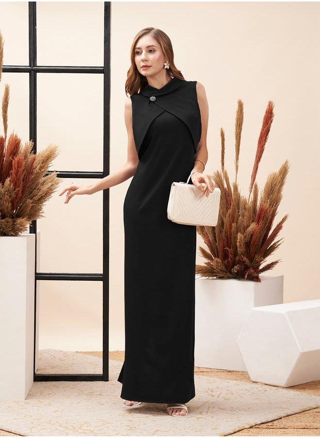 Collared Overlap Detail Maxi Dress with Back Slit by Styli