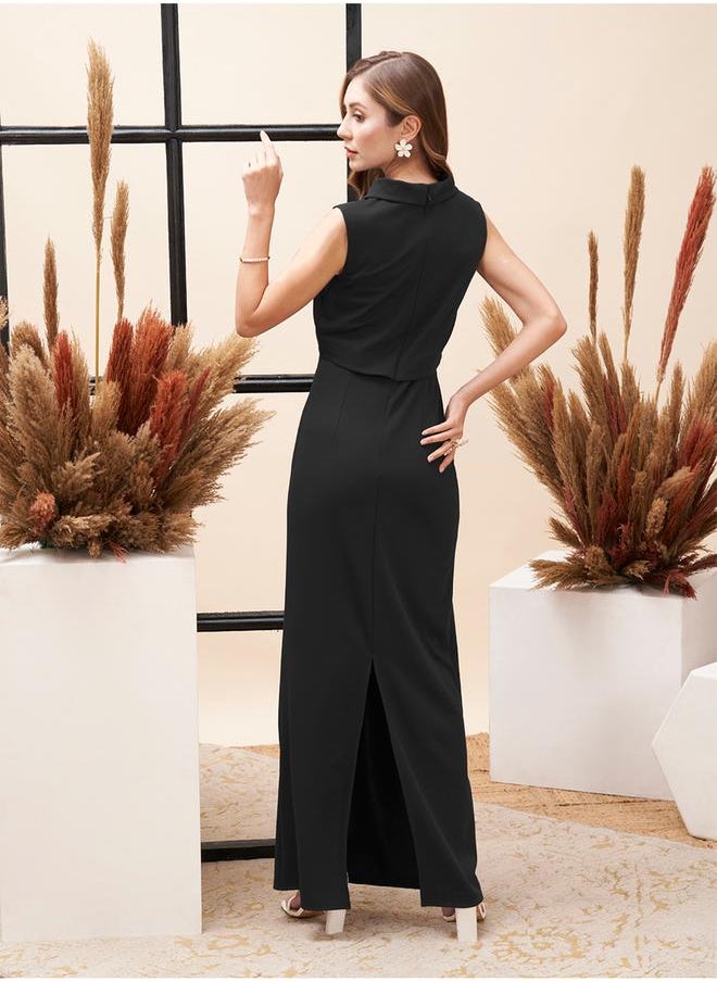 Collared Overlap Detail Maxi Dress with Back Slit by Styli