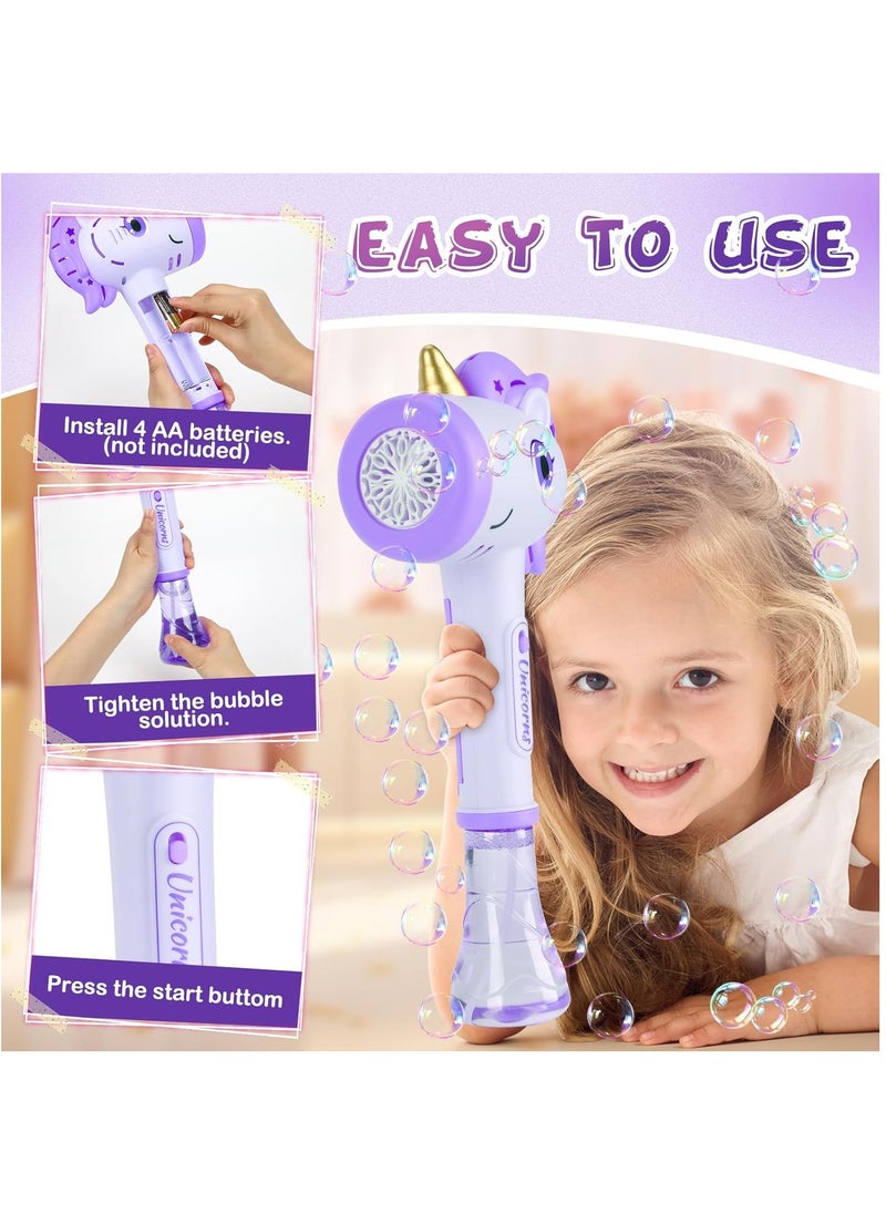 Toys for 3+ Year Old Girls Kids: Unicorn Bubble Wand with Cool Light Gifts for Age 3 4 5 6 7 8 Years Old Kids Baby Bubble Machine for Parties Birthday for Toddler Ages 3-8