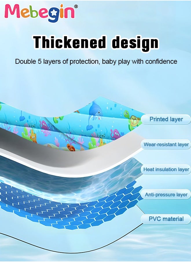 130*90*48cm Rectangle Shape Inflatable Swimming Pool with Marine Animal Print, Thickened Swimming Pool, Paddling Pool with Inflatable Safety Bubble Bottom, Durable Multifunctional Blow up Pool, Fami
