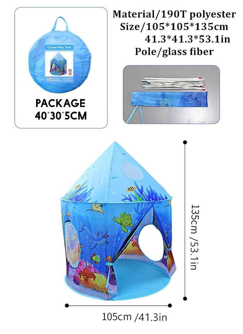 Ocean Play Tent for Kids, Marine Undersea Animals Themed Playhouse Indoor Outdoor Games Party Children Pop Up Foldable Tent Birthday Toy for Boys Girls Baby, Ideal Gift in Holiday & Birthday