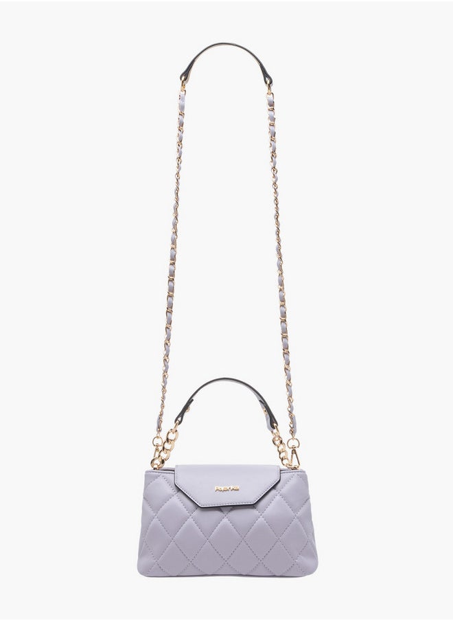 Women's Quilted Crossbody Bag with Chain Strap and Flap Button Closure