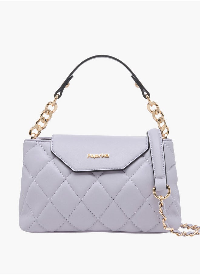 Women's Quilted Crossbody Bag with Chain Strap and Flap Button Closure