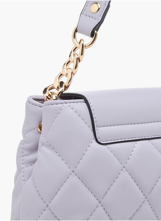 Women's Quilted Crossbody Bag with Chain Strap and Flap Button Closure