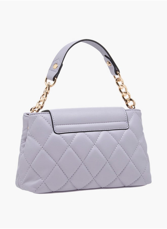 Women's Quilted Crossbody Bag with Chain Strap and Flap Button Closure
