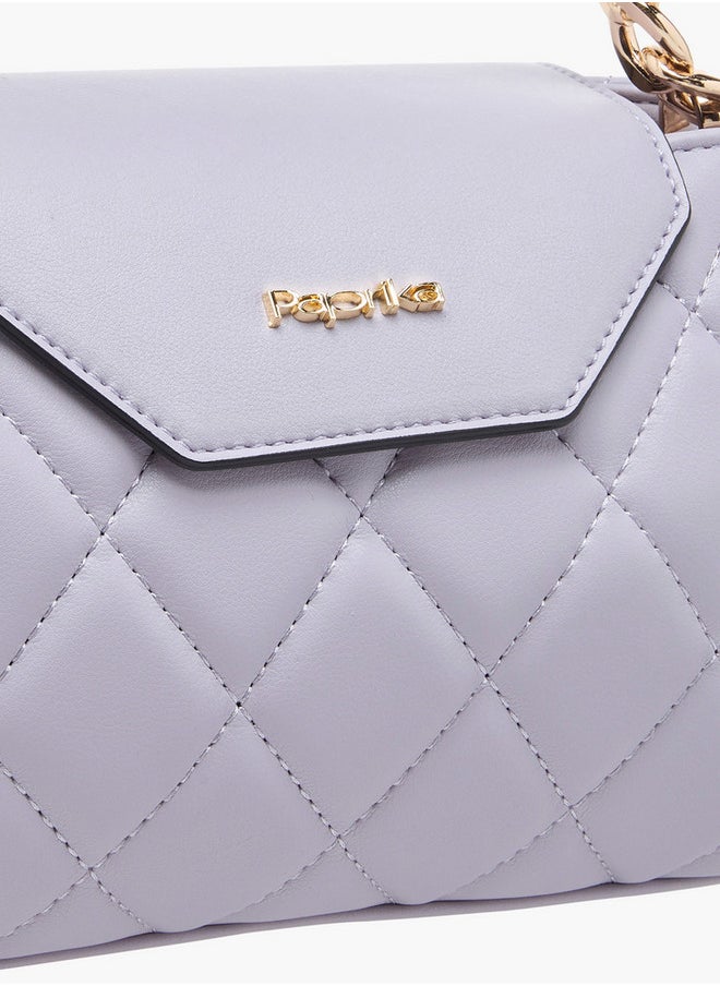 Women's Quilted Crossbody Bag with Chain Strap and Flap Button Closure