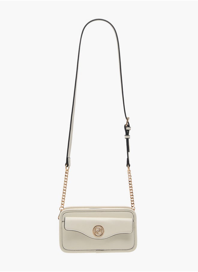 Metal Accent Crossbody Bag with Zip Closure and Detachable Strap