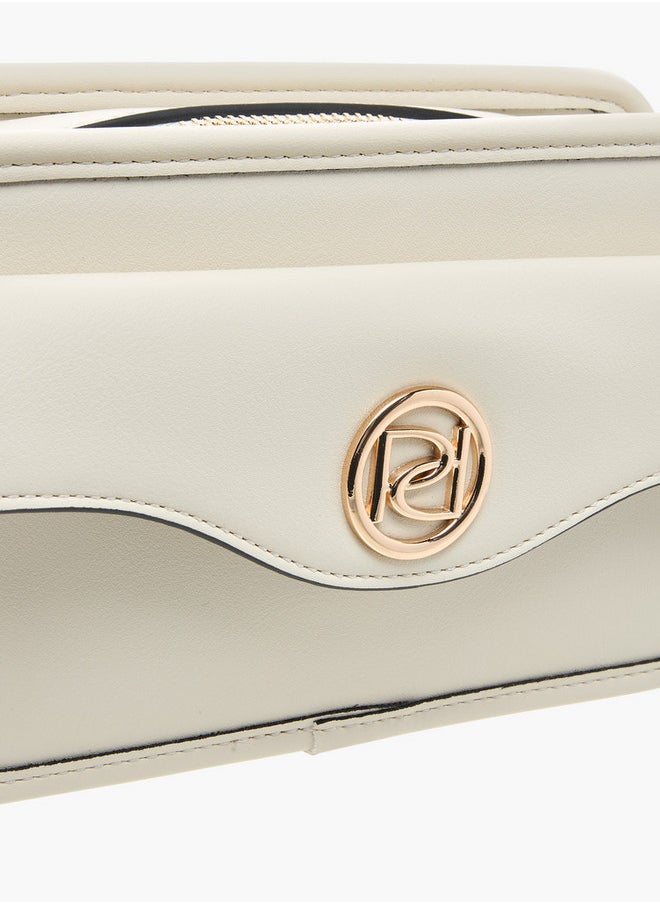 Metal Accent Crossbody Bag with Zip Closure and Detachable Strap