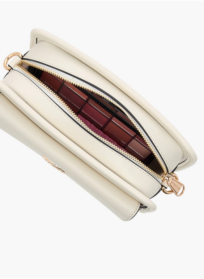 Metal Accent Crossbody Bag with Zip Closure and Detachable Strap