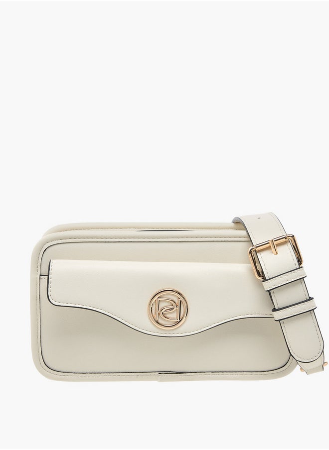 Metal Accent Crossbody Bag with Zip Closure and Detachable Strap