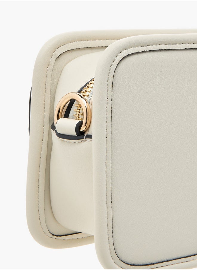 Metal Accent Crossbody Bag with Zip Closure and Detachable Strap
