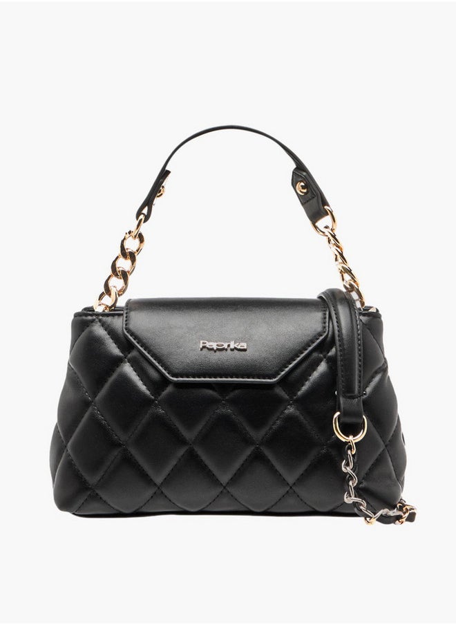 Quilted Crossbody Bag with Detachable Chain Strap and Flap Closure