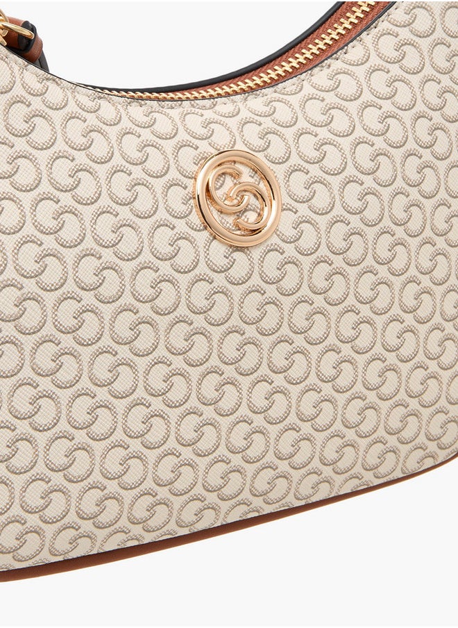 Monogram Print Cross Body Bag with Zip Closure and Detachable Strap