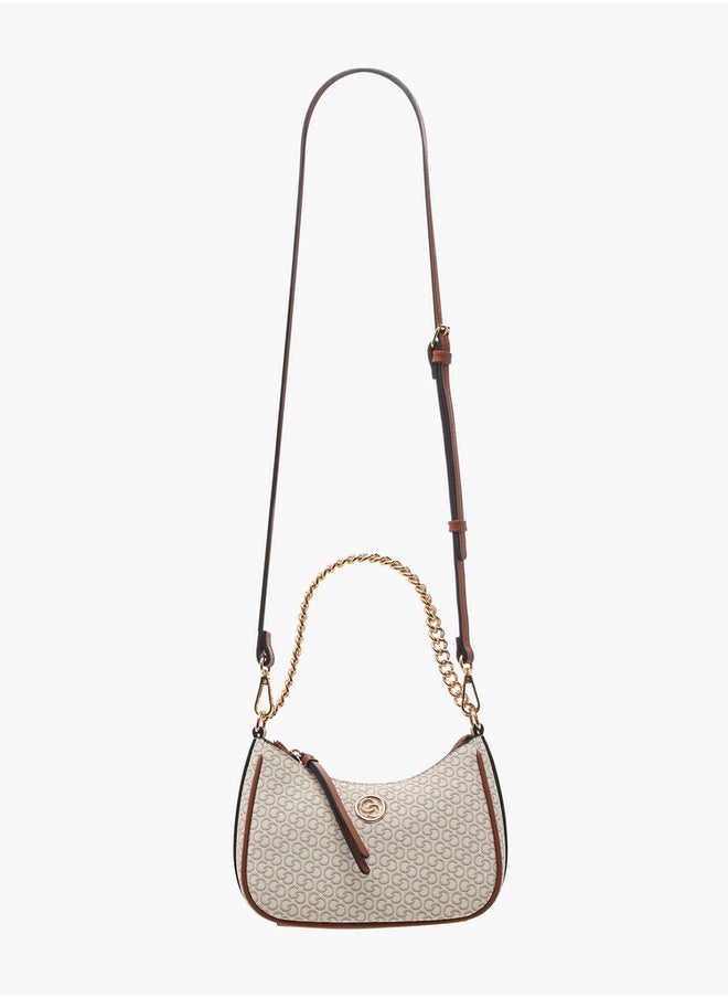 Monogram Print Cross Body Bag with Zip Closure and Detachable Strap