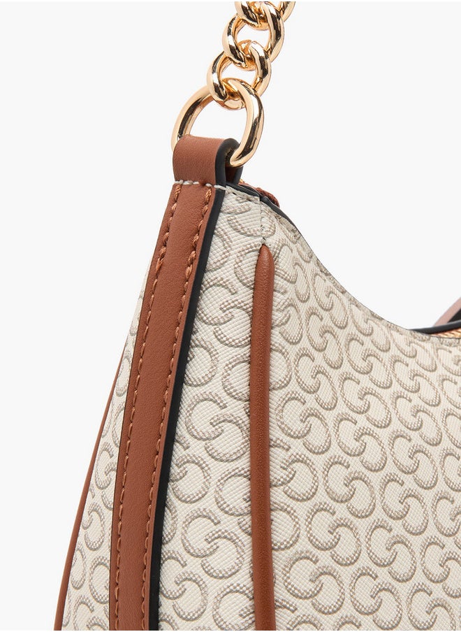 Monogram Print Cross Body Bag with Zip Closure and Detachable Strap