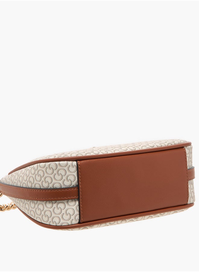 Monogram Print Cross Body Bag with Zip Closure and Detachable Strap