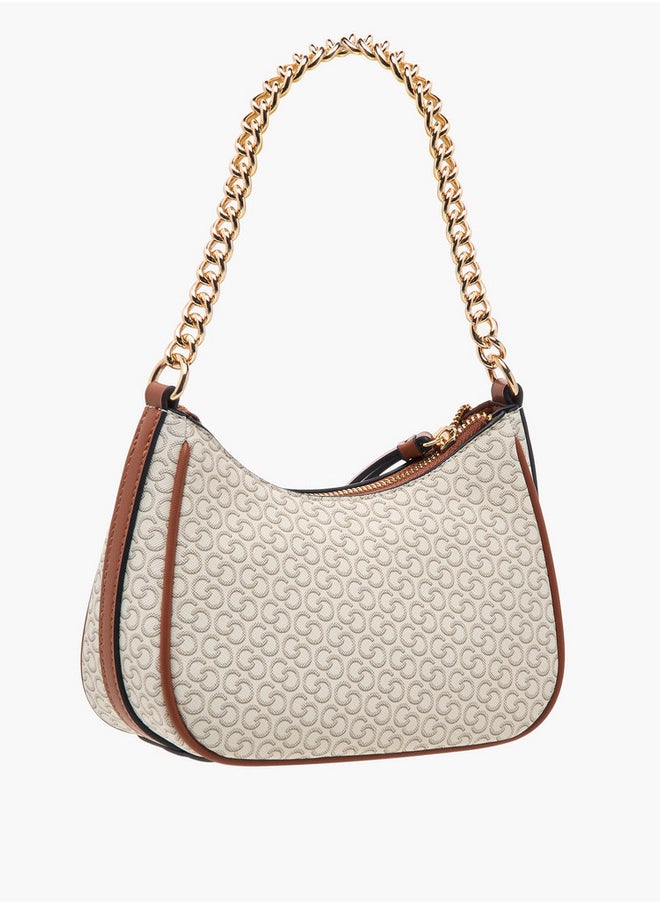 Monogram Print Cross Body Bag with Zip Closure and Detachable Strap