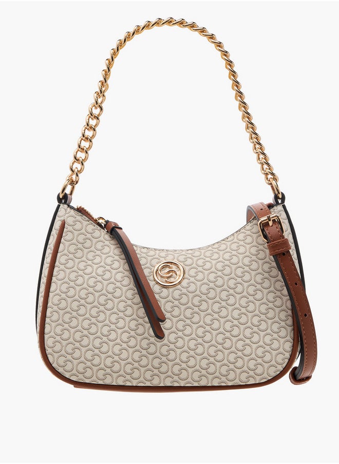Monogram Print Cross Body Bag with Zip Closure and Detachable Strap