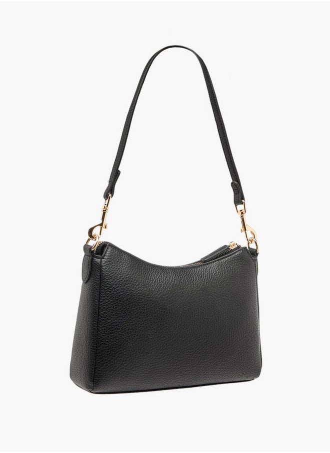Textured Crossbody Bag with Detachable Strap and Zip Closure