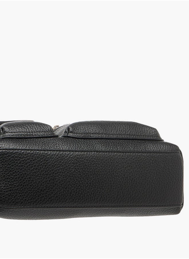 Textured Crossbody Bag with Detachable Strap and Zip Closure