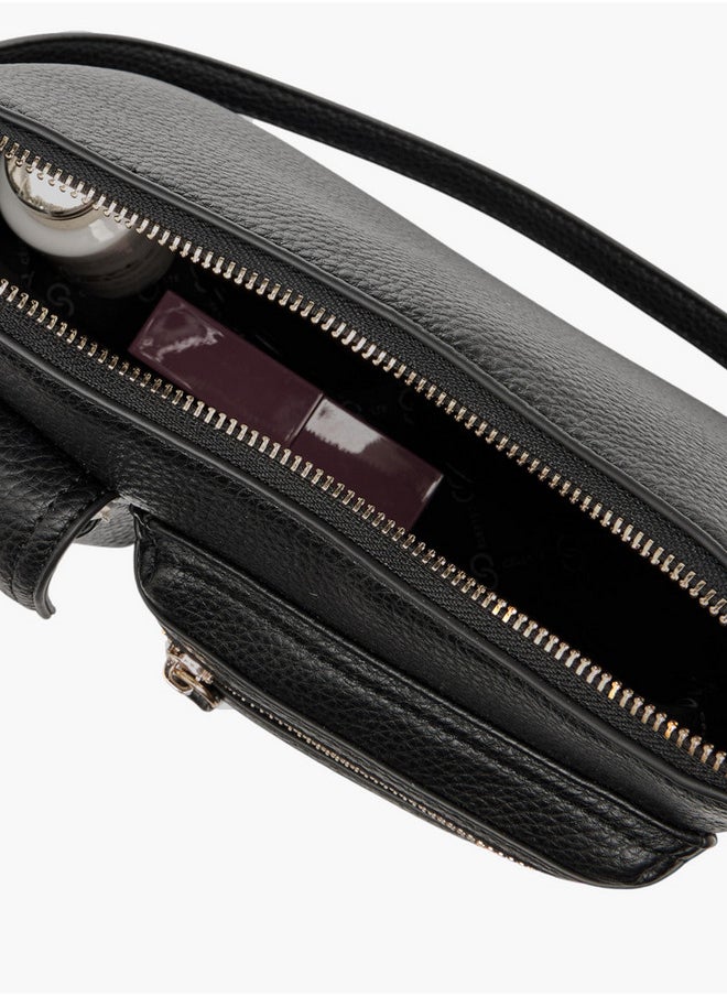 Textured Crossbody Bag with Detachable Strap and Zip Closure