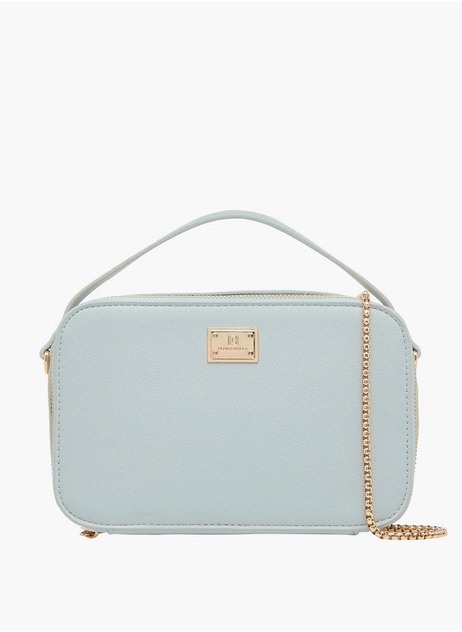 Textured Crossbody Bag with Chain Strap and Zip Closure