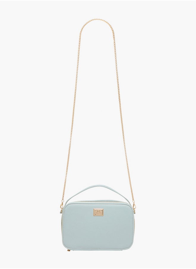 Textured Crossbody Bag with Chain Strap and Zip Closure