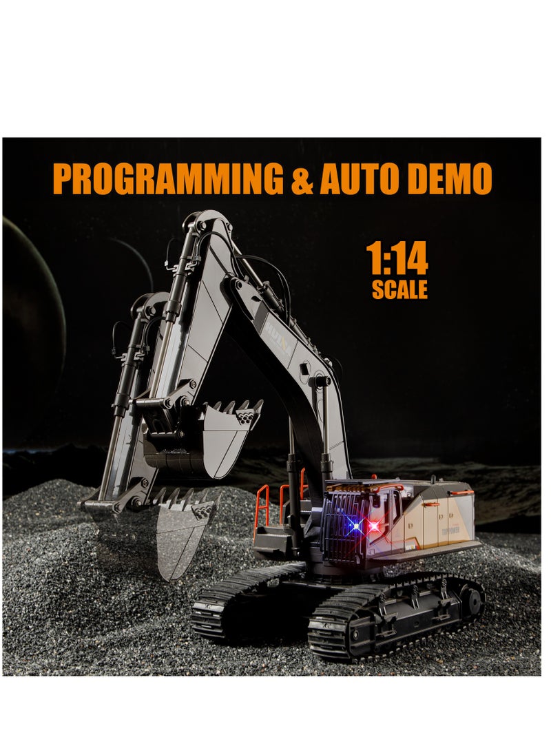 22 Channel RC Excavator Metal Shovel Independent Arms 1/14 Scale, Professional Remote Control Construction Vehicles, Boy Toys Best Gift for 8+ Years Old Boys Adults