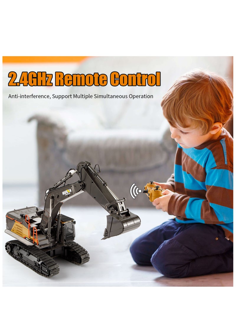 22 Channel RC Excavator Metal Shovel Independent Arms 1/14 Scale, Professional Remote Control Construction Vehicles, Boy Toys Best Gift for 8+ Years Old Boys Adults