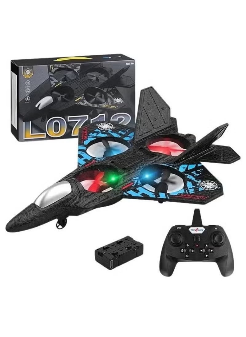 RC Aeroplane L0712 2.4GHz Remote Control Fighter Jet Quadcopter – RTF Electric Airplane Toy with LED Lights, USB Charging, One-Key 3D Flips, 360° Stunts – Durable & Lightweight Aircraft Drone for Beginners, Kids, Adults