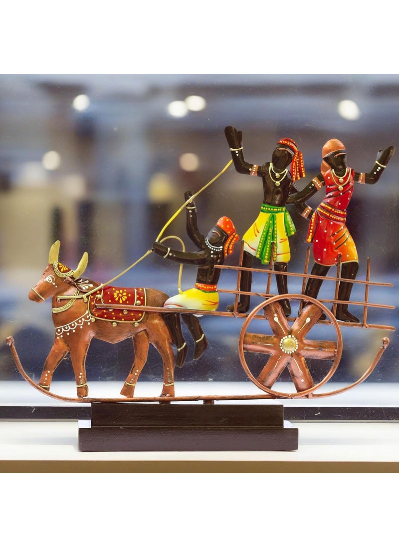 KRAFTSKALA Handcrafted Ethnic Tribal Bullock Cart Showpiece 17x12 Inch Tribal Home Dcor with Wooden Base for Housewarming Anniversaries Weddings and Corporate Events Bullock Cart