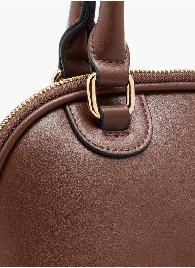 Women's Solid Tote Bag with Detachable Strap and Zip Closure