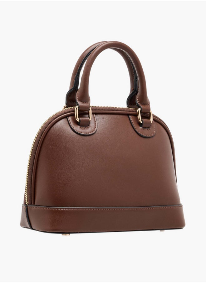 Women's Solid Tote Bag with Detachable Strap and Zip Closure